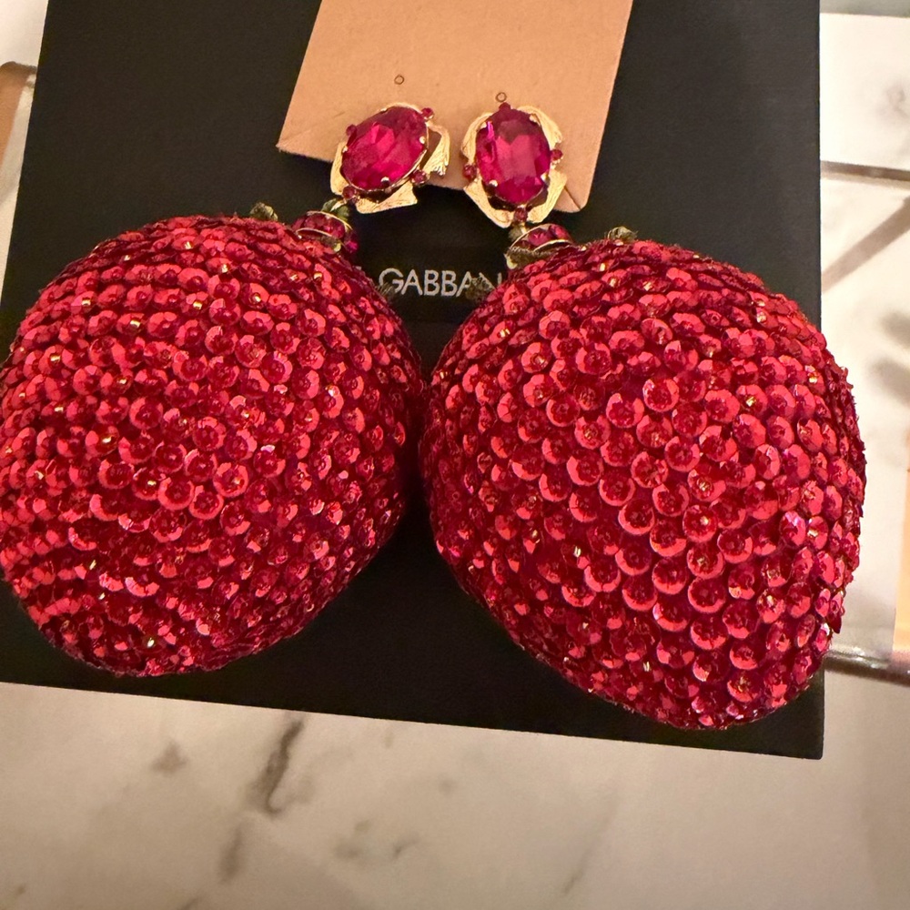 Dolce & Gabbana Baroque Crystal strawberry drops clip earrings gold red